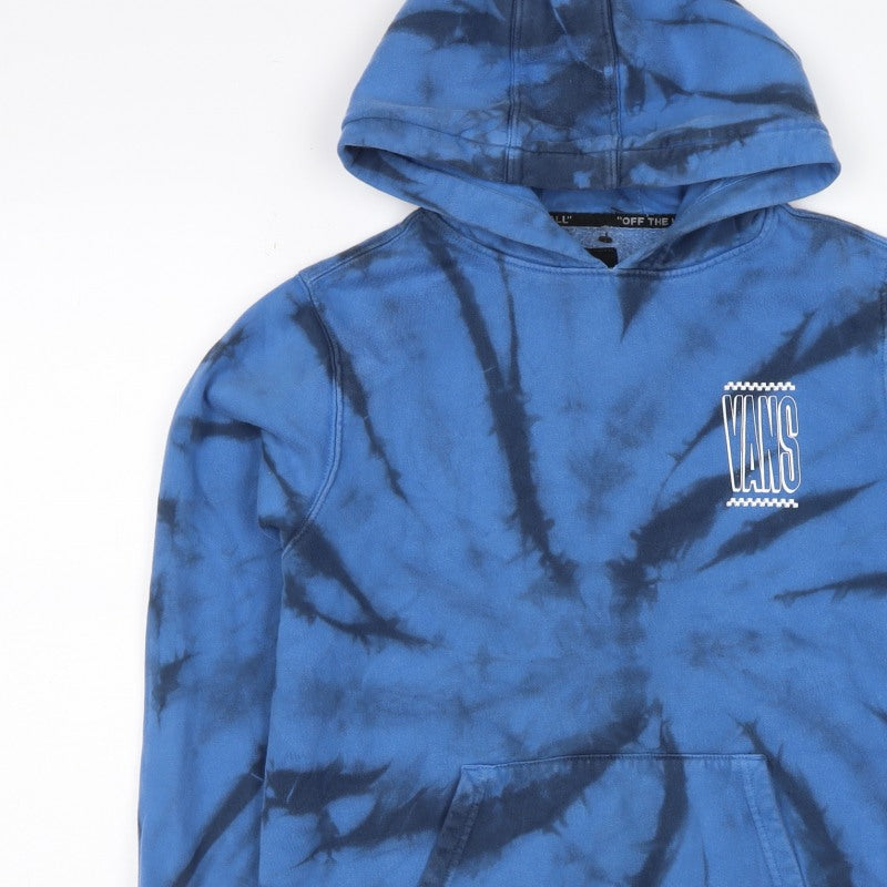 Vans Boys Blue Black Tie Dye Pullover Hoodie L Logo Kangaroo Pocket