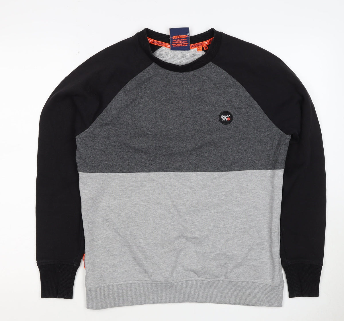 Superdry Men’s Grey Black M Colour Block Crew Neck Logo Sweatshirt