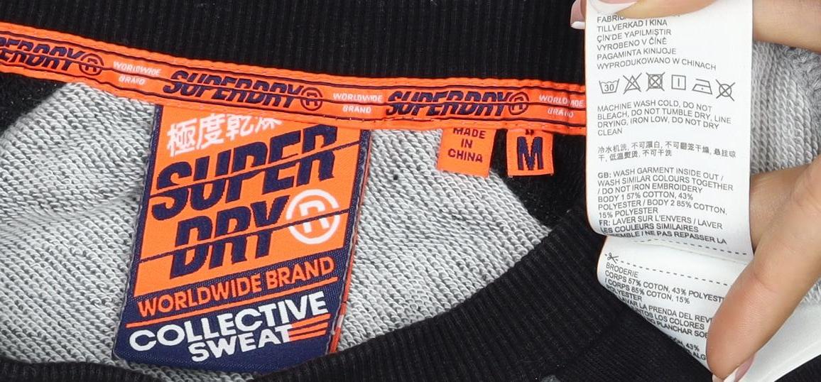 Superdry Men’s Grey Black M Colour Block Crew Neck Logo Sweatshirt