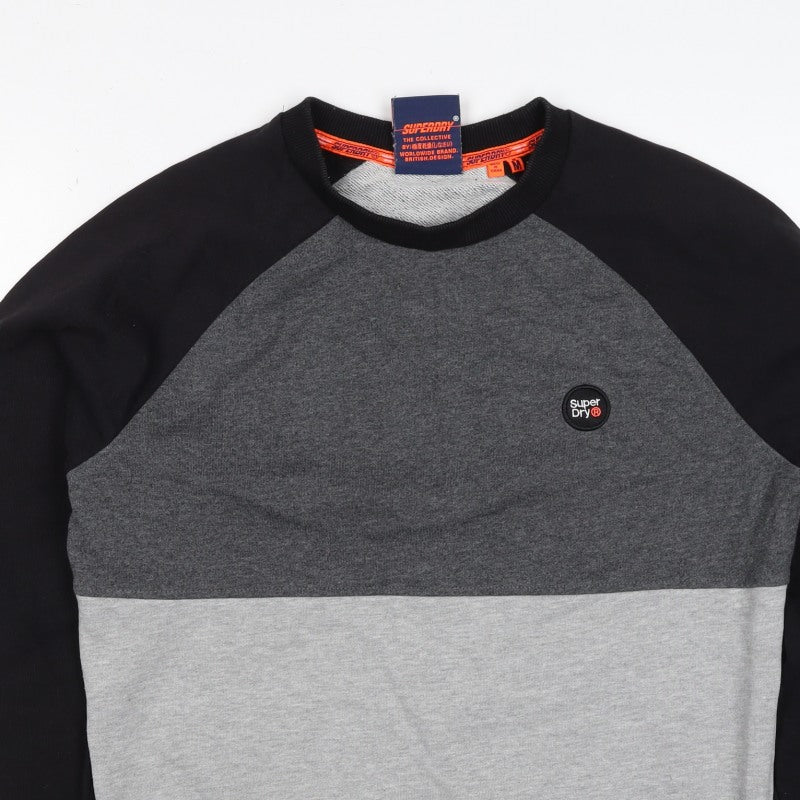 Superdry Men’s Grey Black M Colour Block Crew Neck Logo Sweatshirt