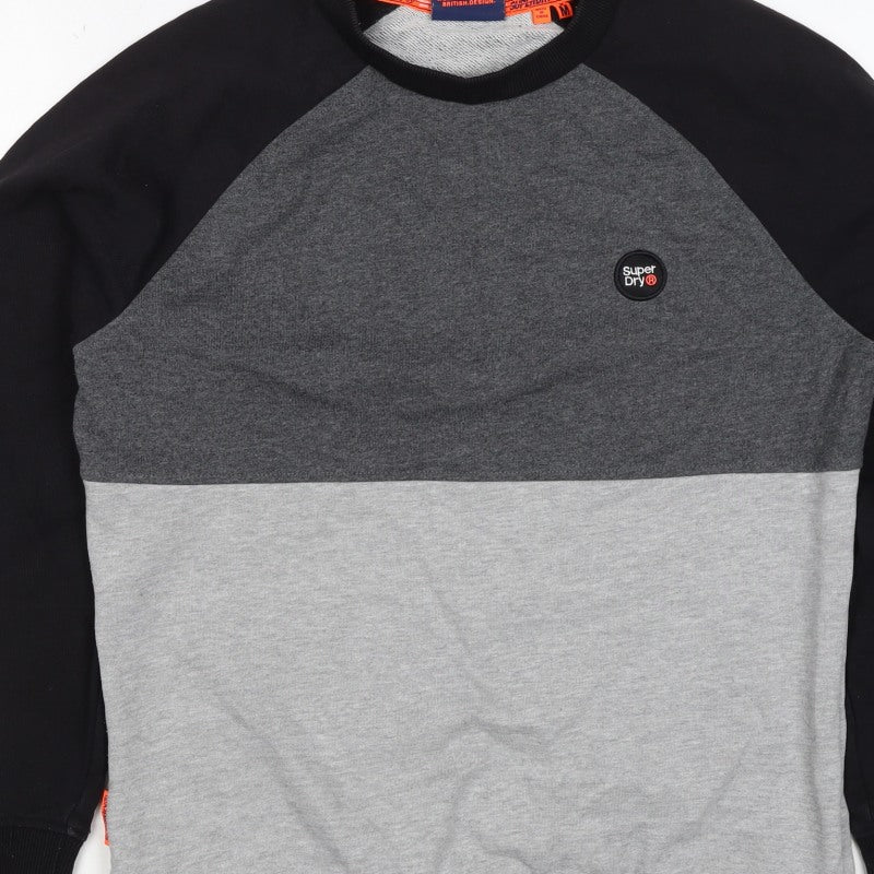 Superdry Men’s Grey Black M Colour Block Crew Neck Logo Sweatshirt