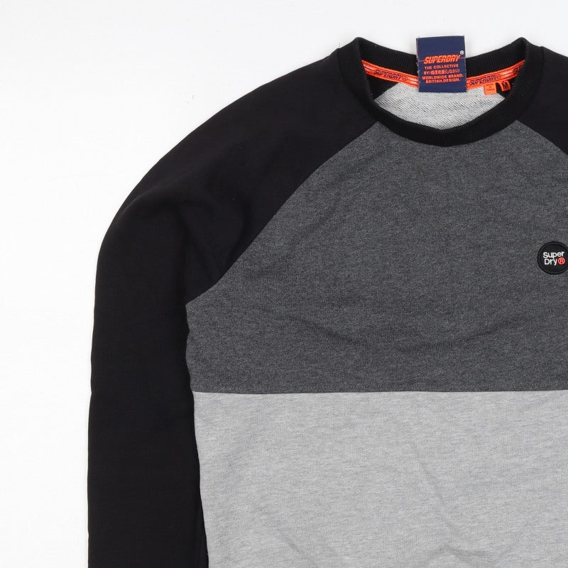 Superdry Men’s Grey Black M Colour Block Crew Neck Logo Sweatshirt