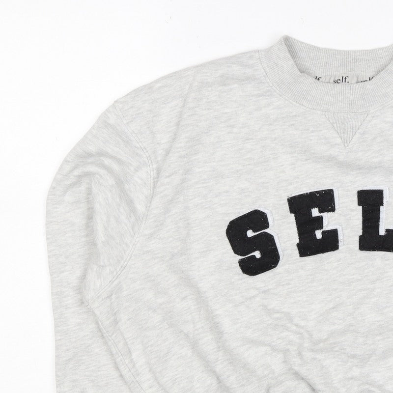 Self. Women’s Grey XS Logo Appliqué Crew Neck Pullover Sweatshirt