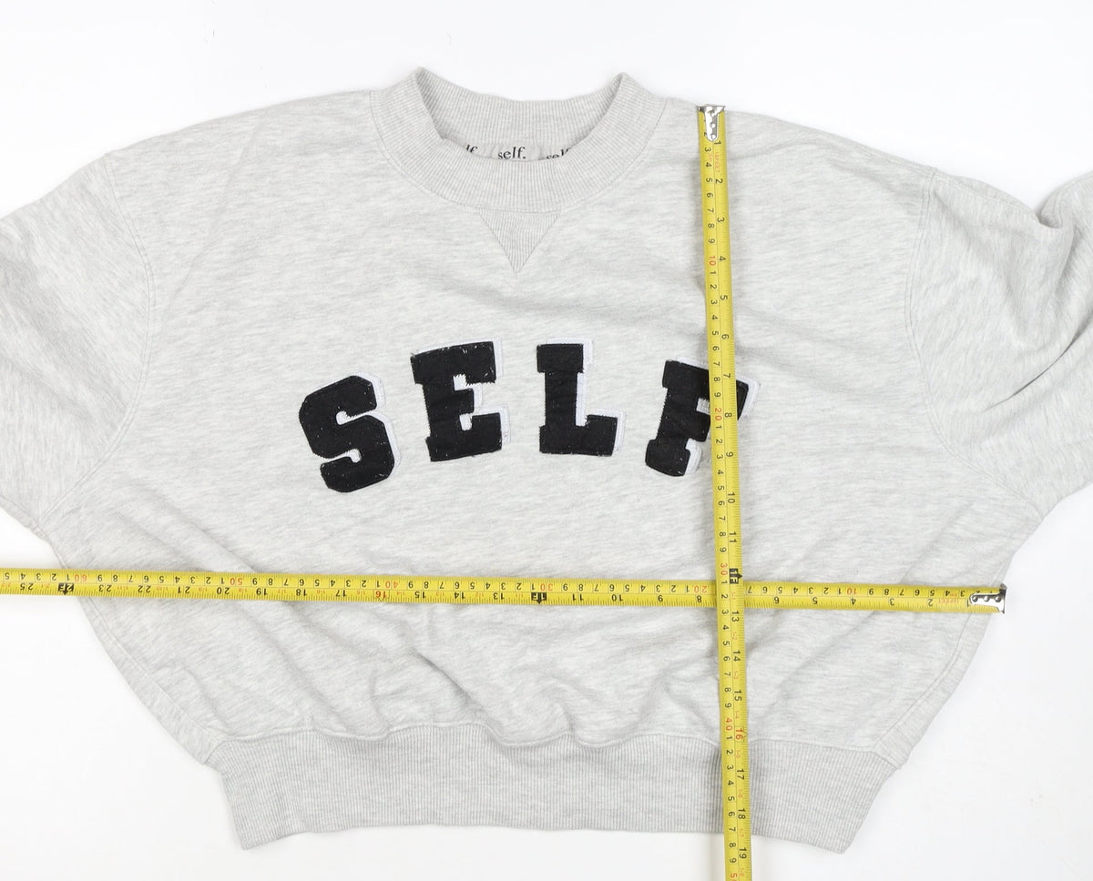 Self. Women’s Grey XS Logo Appliqué Crew Neck Pullover Sweatshirt