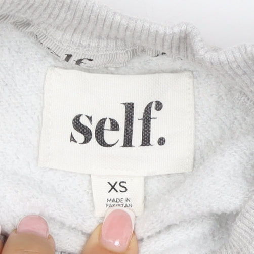 Self. Women’s Grey XS Logo Appliqué Crew Neck Pullover Sweatshirt