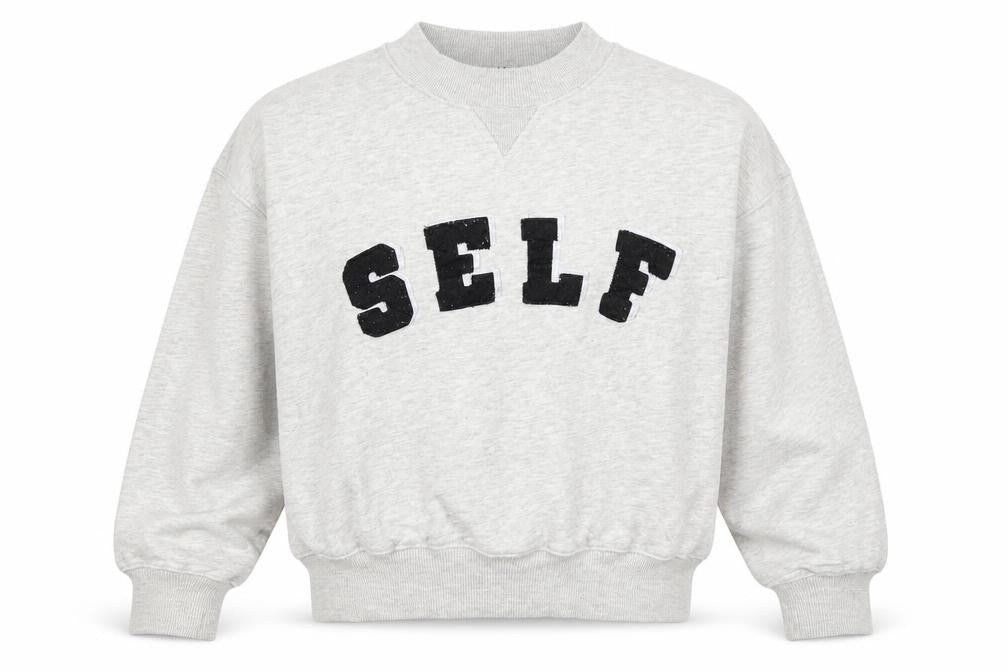Self. Women’s Grey XS Logo Appliqué Crew Neck Pullover Sweatshirt