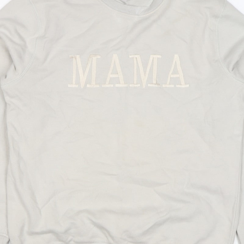 Rock On Ruby Women’s Beige MAMA Embroidered Crew Neck Sweatshirt M