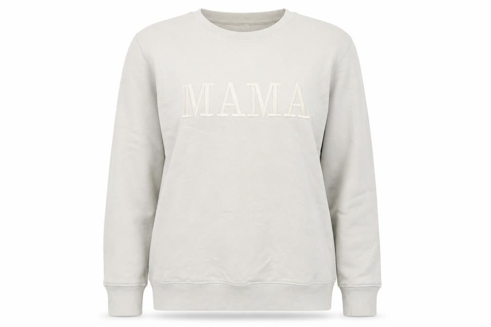 Rock On Ruby Women’s Beige MAMA Embroidered Crew Neck Sweatshirt M