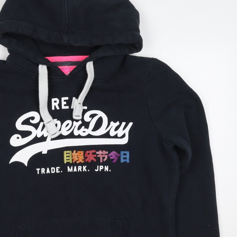 Superdry Women’s Black M Pullover Hoodie Rhinestone Logo Fleece