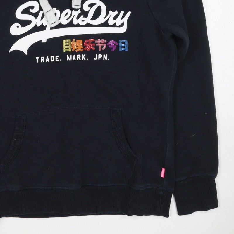 Superdry Women’s Black M Pullover Hoodie Rhinestone Logo Fleece