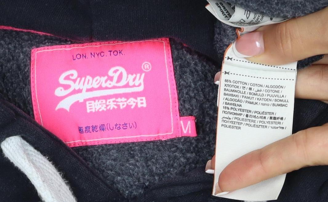 Superdry Women’s Black M Pullover Hoodie Rhinestone Logo Fleece