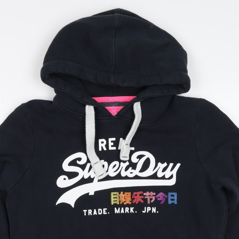 Superdry Women’s Black M Pullover Hoodie Rhinestone Logo Fleece