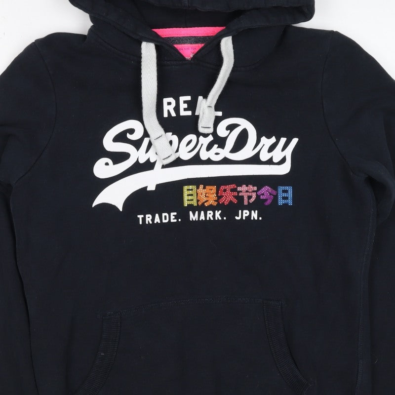 Superdry Women’s Black M Pullover Hoodie Rhinestone Logo Fleece