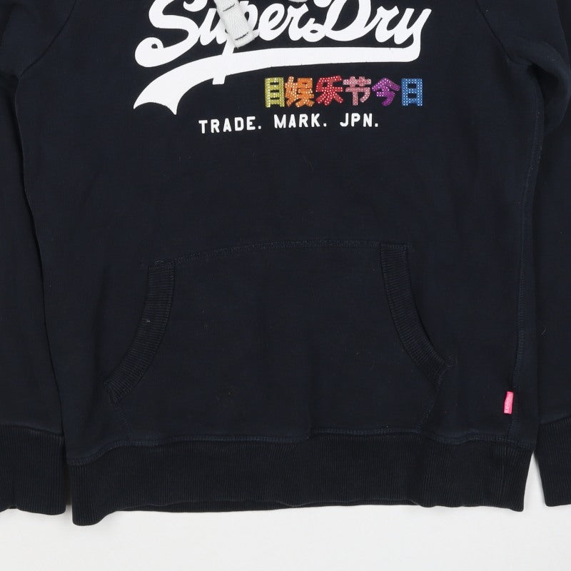 Superdry Women’s Black M Pullover Hoodie Rhinestone Logo Fleece