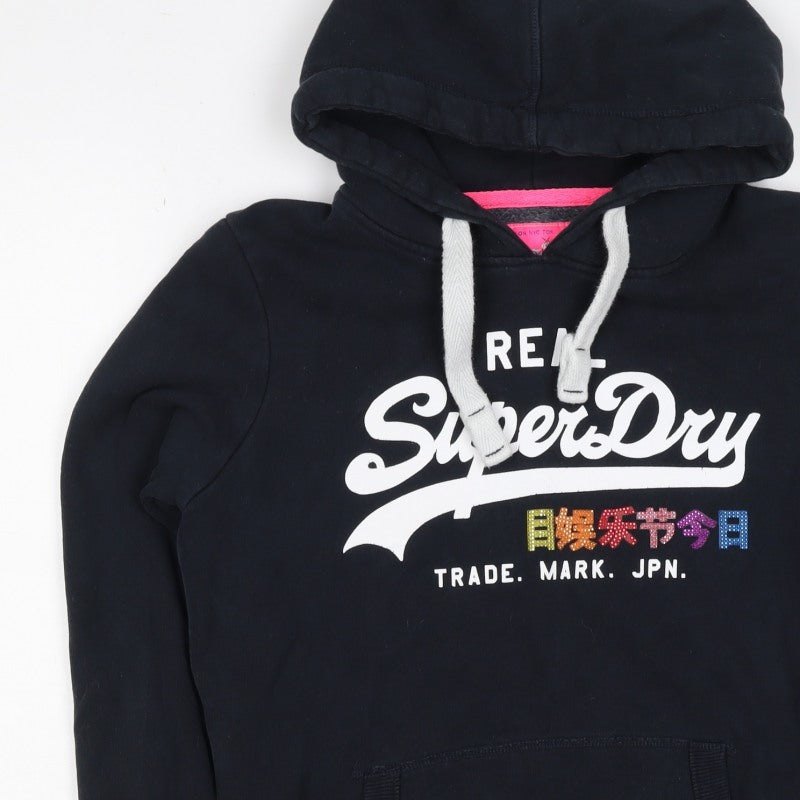 Superdry Women’s Black M Pullover Hoodie Rhinestone Logo Fleece