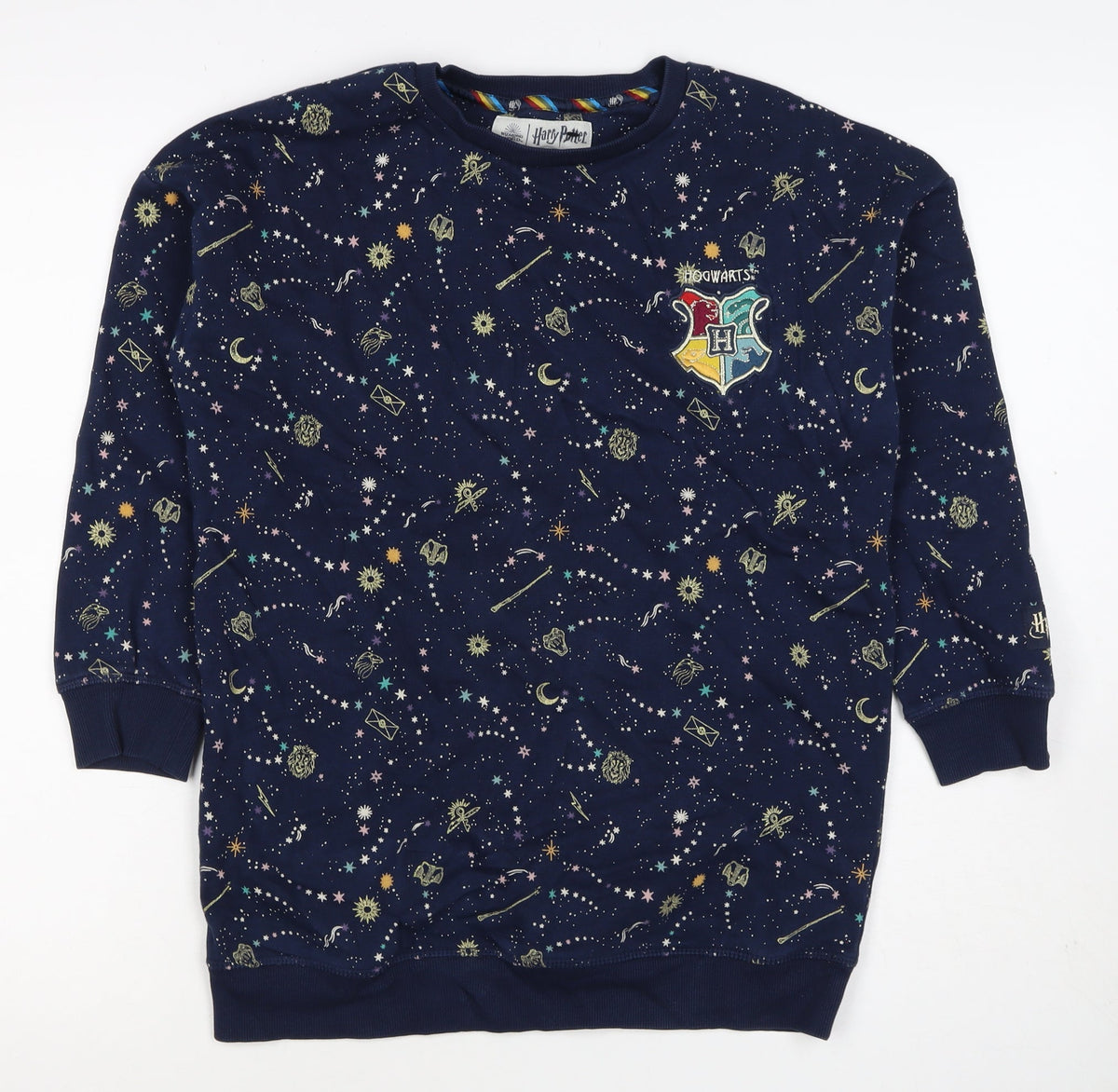 Back view of M&S girls’ blue harry potter hogwarts crest pullover sweatshirt 7 years