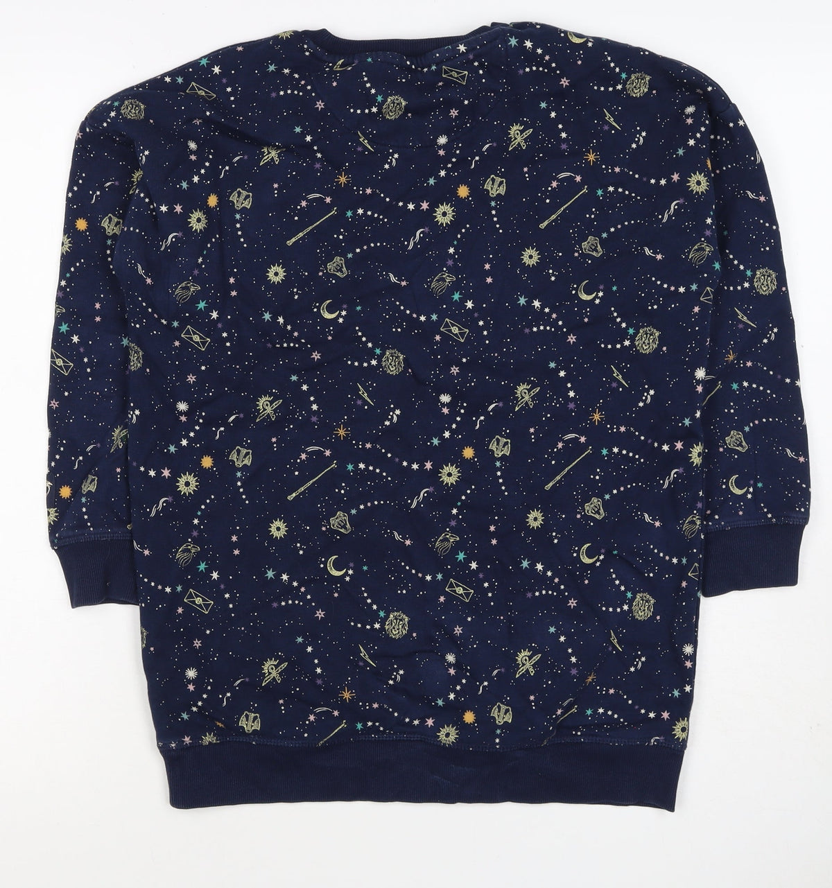 Close-up detail of M&S girls’ blue harry potter hogwarts crest pullover sweatshirt 7 years