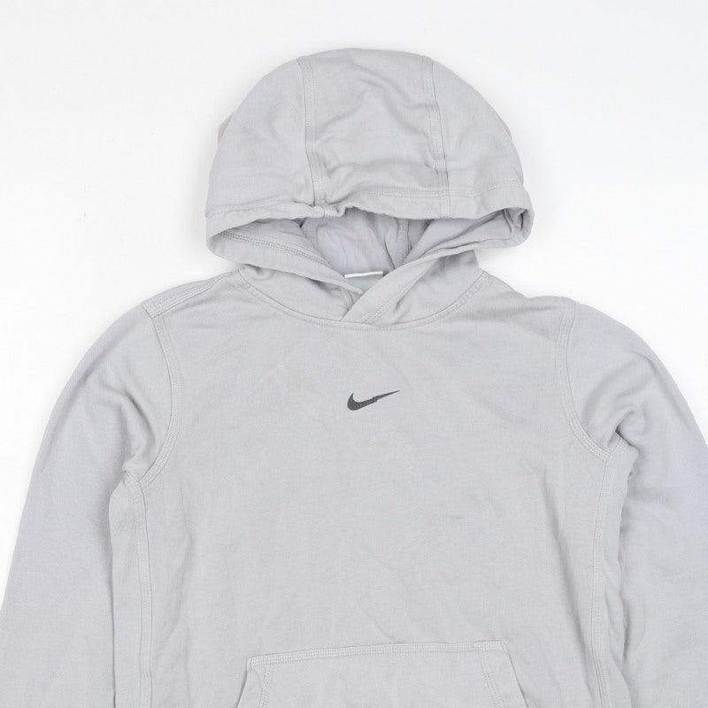 Nike Boys Grey 12-13 Years Pullover Hoodie Logo Pocket 20/21