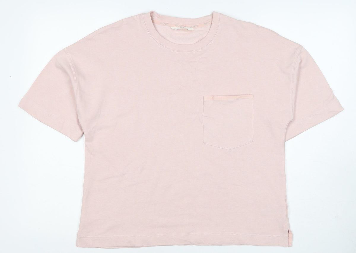 Marks and Spencer Women Pink M Basic Cotton Pocket Crew Neck T-Shirt