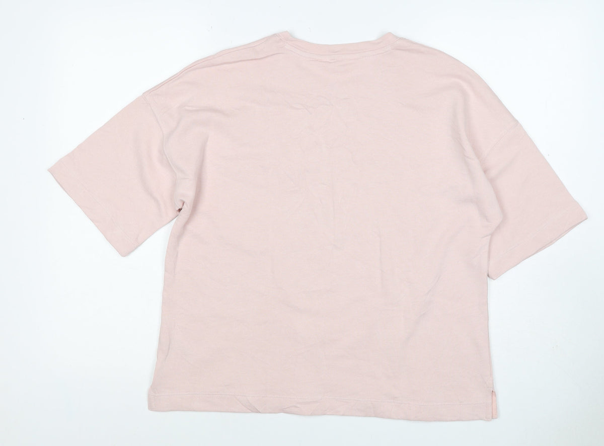 Marks and Spencer Women Pink M Basic Cotton Pocket Crew Neck T-Shirt