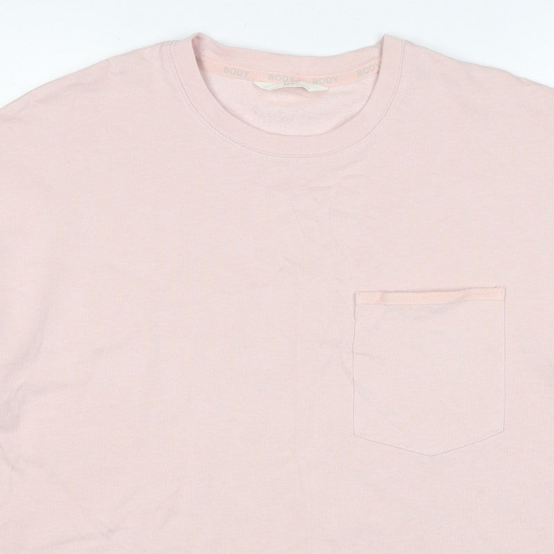 Marks and Spencer Women Pink M Basic Cotton Pocket Crew Neck T-Shirt