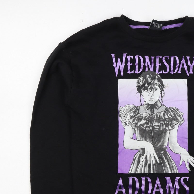 Wednesday Girls Black 13-14 Years Pullover Graphic Sweatshirt