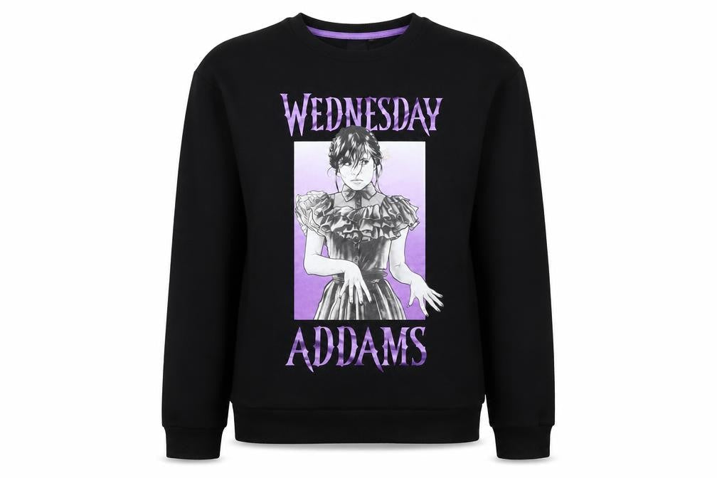 Wednesday Girls Black 13-14 Years Pullover Graphic Sweatshirt