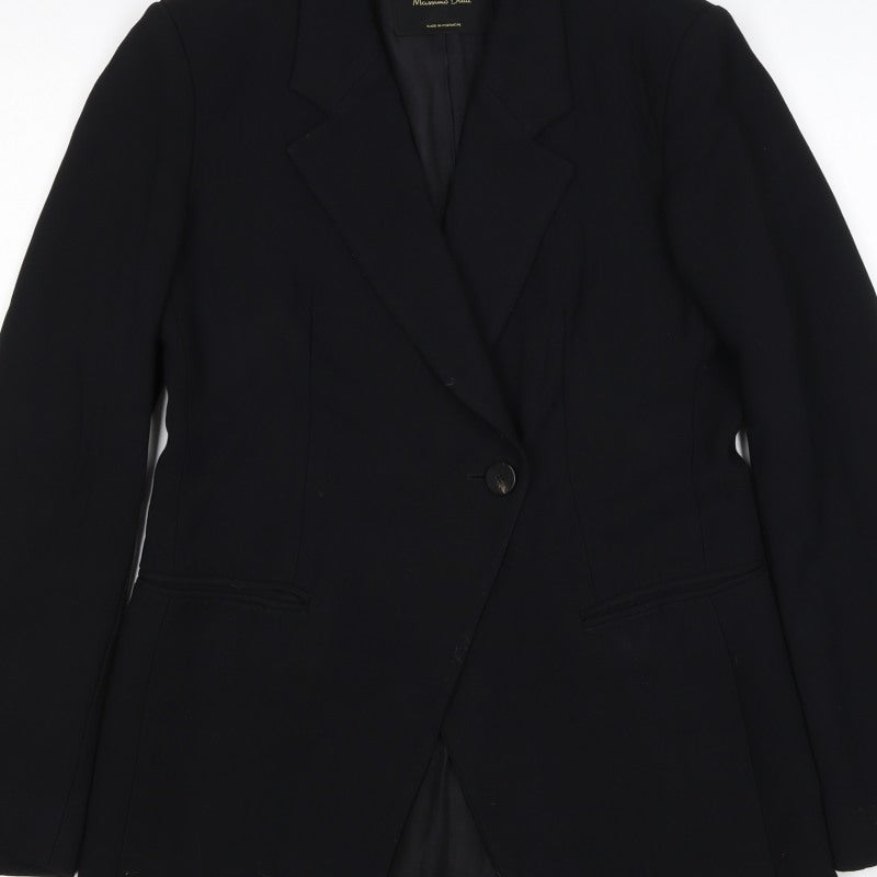 Massimo Dutti Women Black UK 6 Tailored Lined Single-Breasted Blazer