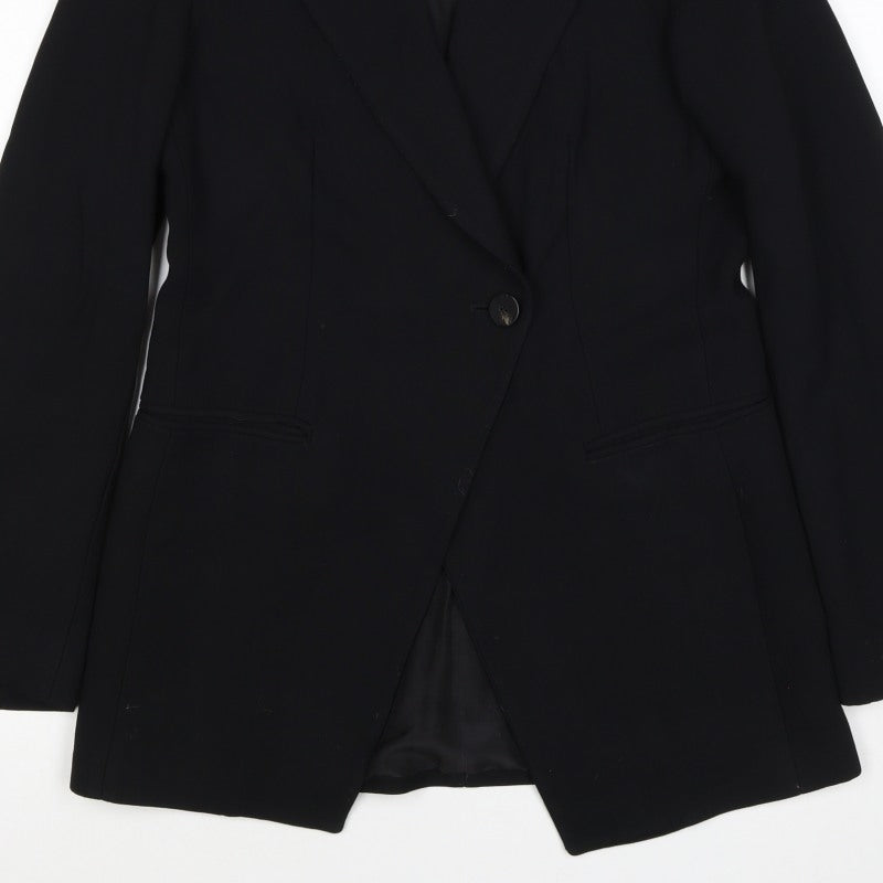 Massimo Dutti Women Black UK 6 Tailored Lined Single-Breasted Blazer