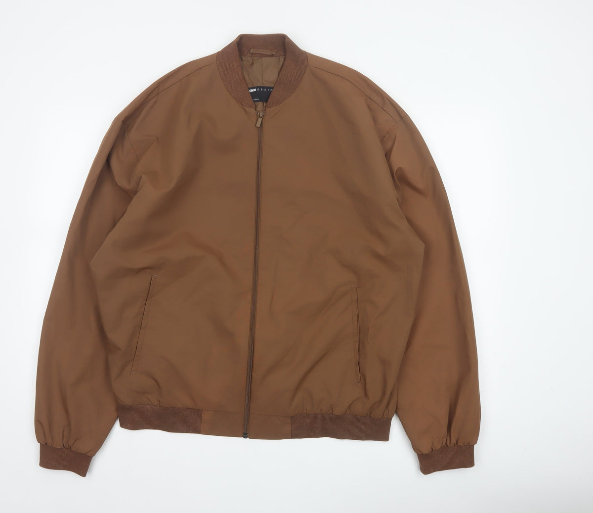 ASOS Design Men's Brown L Bomber Jacket Lined Full Zip Casual