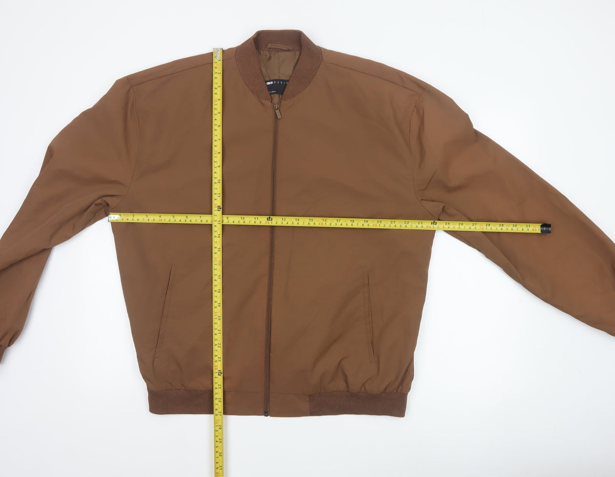 ASOS Design Men's Brown L Bomber Jacket Lined Full Zip Casual