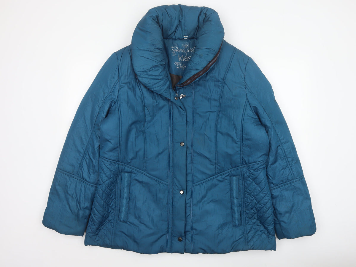 Klass Women’s Blue XL Puffer Jacket Quilted Insulated Short Coat