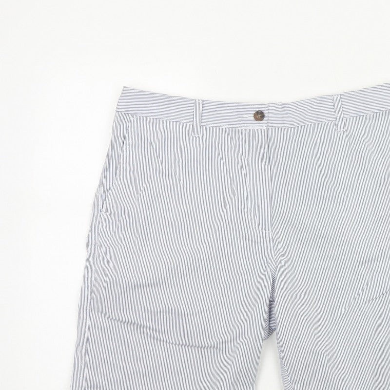 Marks and Spencer Women Blue Stripe Size 14 Bermuda Chino Shorts