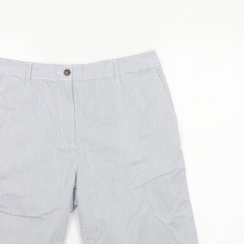 Marks and Spencer Women Blue Stripe Size 14 Bermuda Chino Shorts