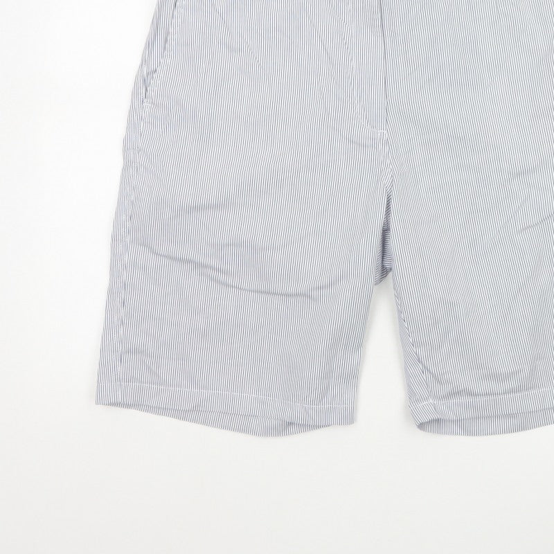 Marks and Spencer Women Blue Stripe Size 14 Bermuda Chino Shorts