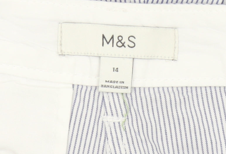 Marks and Spencer Women Blue Stripe Size 14 Bermuda Chino Shorts