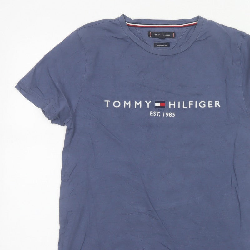 Tommy Hilfiger Mens Blue Small Logo Graphic Crew Neck T-Shirt