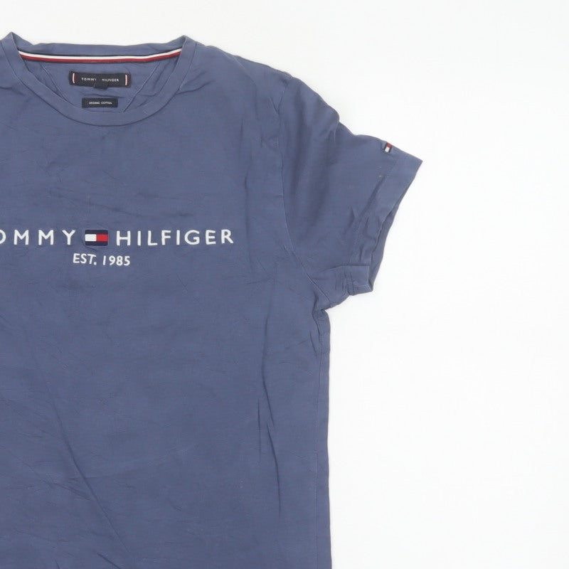 Tommy Hilfiger Mens Blue Small Logo Graphic Crew Neck T-Shirt