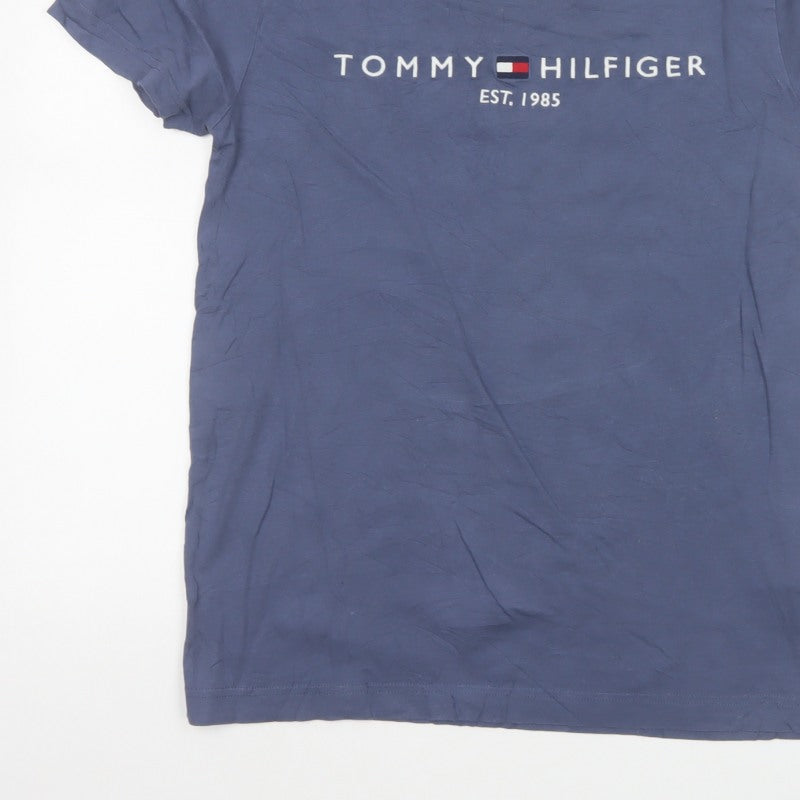 Tommy Hilfiger Mens Blue Small Logo Graphic Crew Neck T-Shirt