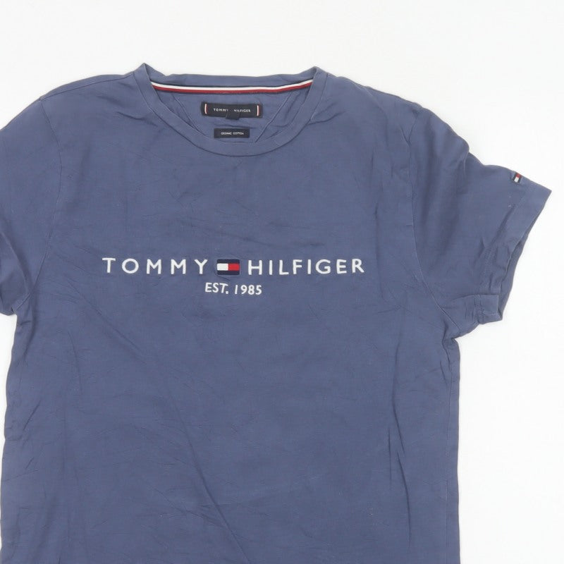 Tommy Hilfiger Mens Blue Small Logo Graphic Crew Neck T-Shirt