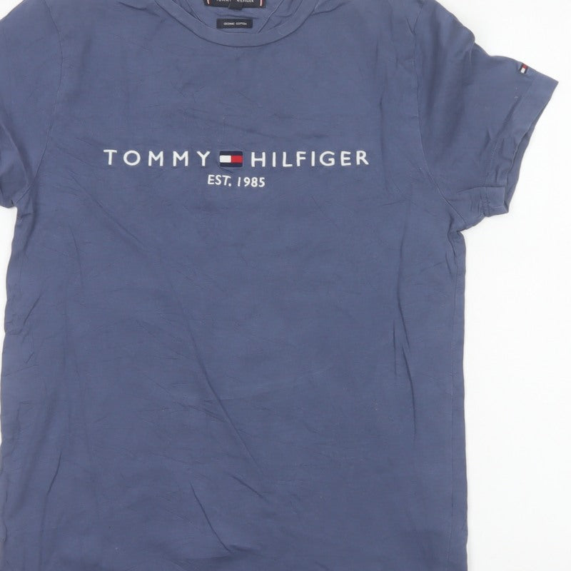 Tommy Hilfiger Mens Blue Small Logo Graphic Crew Neck T-Shirt