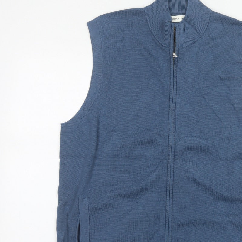 M&S Autograph Men Blue XL Cotton Modal Full Zip Knit Vest