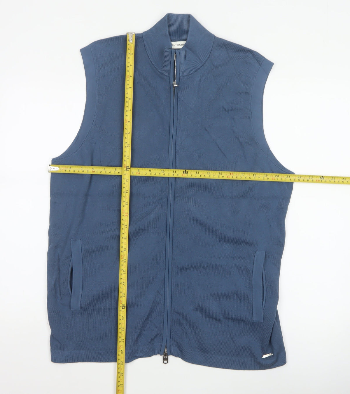 M&S Autograph Men Blue XL Cotton Modal Full Zip Knit Vest