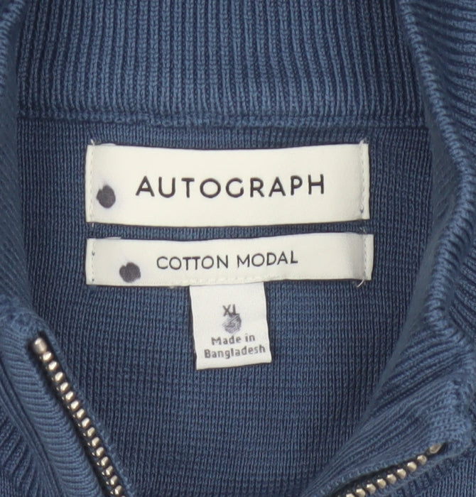M&S Autograph Men Blue XL Cotton Modal Full Zip Knit Vest