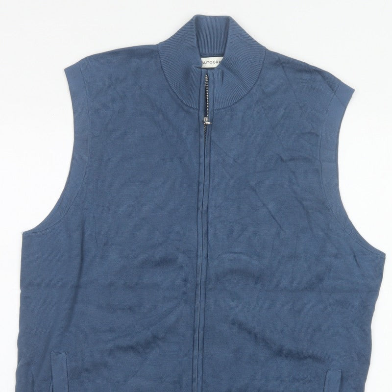 M&S Autograph Men Blue XL Cotton Modal Full Zip Knit Vest