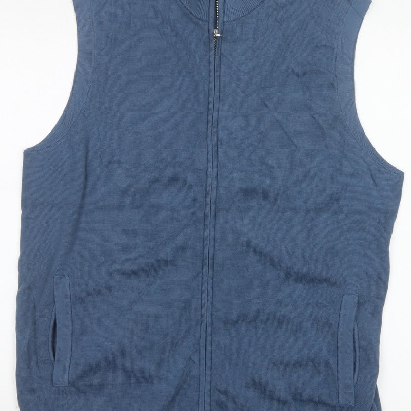 M&S Autograph Men Blue XL Cotton Modal Full Zip Knit Vest