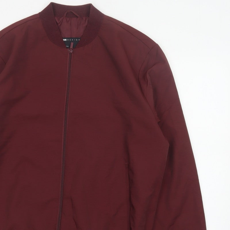 ASOS Design Men’s Burgundy XL Bomber Jacket Full Zip Lined