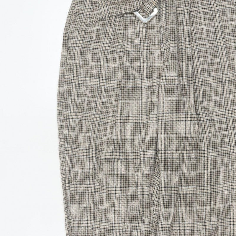 New Look Women’s Beige Check Paperbag Tapered Trousers UK 10 Belted
