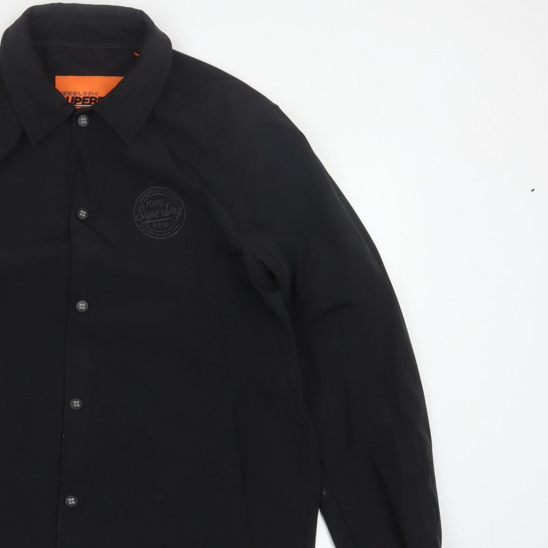 Superdry Men’s Black XL Basic Snap Coach Jacket Logo Collared