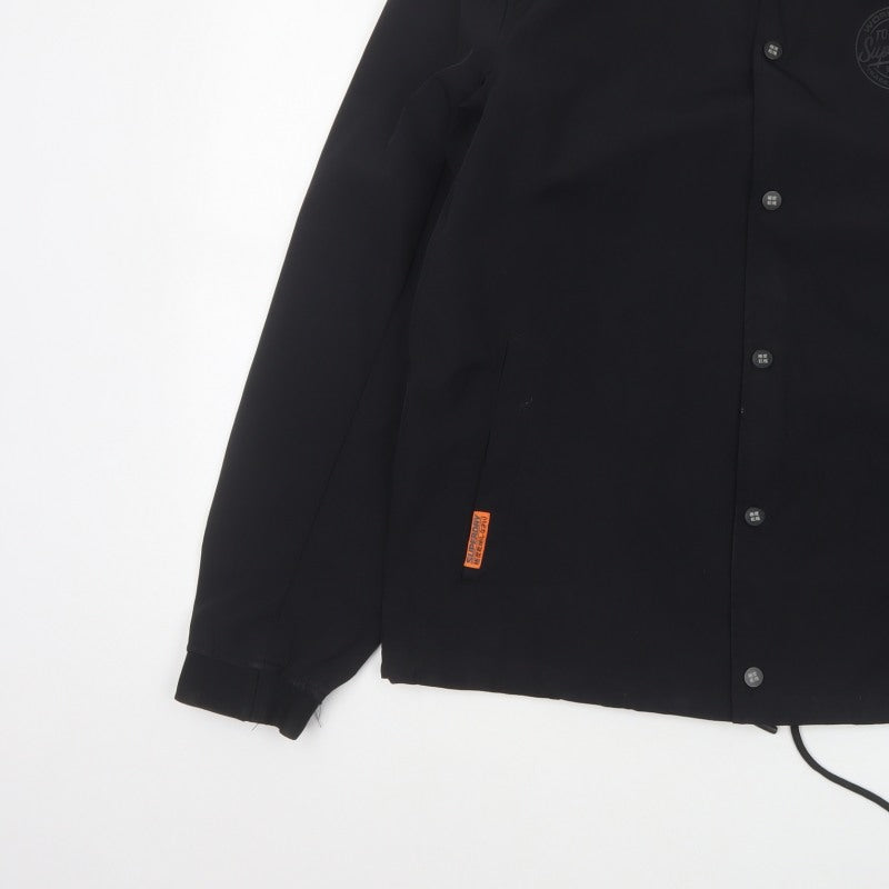 Superdry Men’s Black XL Basic Snap Coach Jacket Logo Collared